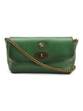 PRATESI Made In Italy Leather East West Turn Lock Crossbody With Chain Strap